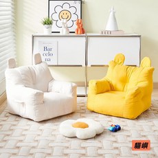 貓嶼兒童沙發臥室寶寶嬰兒幼兒單人閱讀可愛懶人沙發簡約坐凳幼兒園, 黃色-小沙發【透氣棉麻】┅工廠推薦,45*45*35CM【小號】┅工廠推薦, 1個