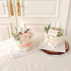 [앙앙기저귀케익] 베이직 1단 기저귀케이크 (당근양말 또는 곰돌이양말 중 택1), 곰돌이 양말, 하기스 중형(백일선물), 남아, 1개