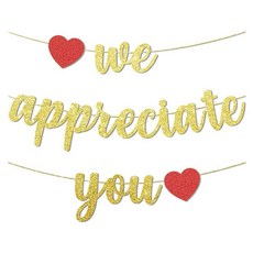 HZYYJCK We Appreciate You 배너 블루 글리터 감사 레드 하트가 있는 미리 뚫린 배경 의사 간호사 교사 목사 직원 직원을 위한 걸이 장식 1892420, 골드.