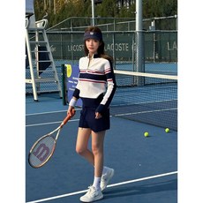 臺灣出貨 藏藍色網球服套裝女2025夏季新款輕薄高爾夫上衣運動網球裙子