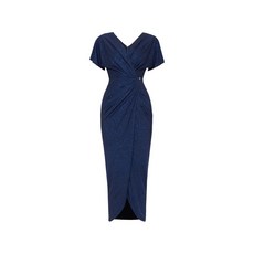 니사 V넥 드레이프 미디 드레스