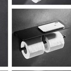 KOHLER 科勒 全銅捲紙架 廁所手機置物架 衛生紙架 浴室壁掛免打孔衛生紙收納架 洗手間工程紙巾架掛鉤, 1個, 紙巾置物架雙鉤銀色黑色