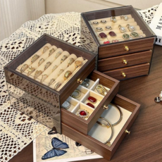 SMILE MORLI 프리미엄 우드 서랍형 주얼리 보관 악세사리 수납함, 1개, 3단