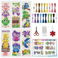 6PCS / 세트 트리 플라워 크로스 북마크 키트 2.99x8.54 캔디 컬러 핸드메이드 초보자를 위한 지침이 포함된 독자용 DIY 자수, Colorful Bird