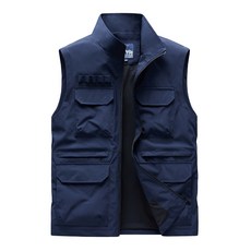 工裝連帽馬甲外套男款 加絨加厚輕薄沖鋒衣夾克 防水連帽背心, XL 建議體重（65-72.5 公斤）, 深藍