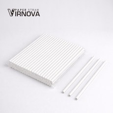 【Virnova】 竹纖維 紙吸管 6x195mm 白色 平頭 裸裝 生物可分解 環保吸管, 1包, 100支