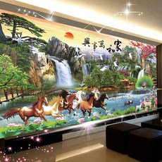 심스타 병오년 말준도 붉은말 길조 복 도안 세트 패키지, 148x68cm 면사 3가닥자수, 1개