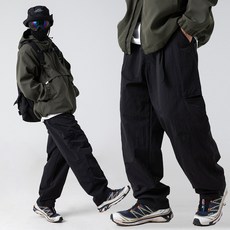 가을 겨울 남자 코팅 립포켓 와이드 카고 밴딩 팬츠 (28-36size) 빅사이즈