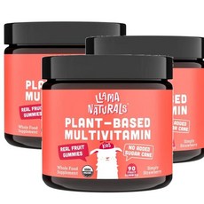 라마내추럴스 키즈 리얼 과일 멀티비타민 딸기맛 구미 LLAMA NATURALS Kids Real Fruit Multivitamin, 3개, 90정