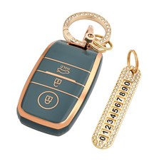 OFFCURVE TPU 기아 자동차 엣지라인 3버튼 모닝 레이 풀커버 스마트키 적용 키케이스 키홀터 +열쇠고리+번호판 다양한 컬러, 블루 골드+열쇠고리+번호판