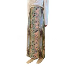 여성 그린 여름 패턴 가을 봄 플라워 맥시 롱 비치룩 해변 그린 플로럴 S