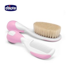 益嬰房 CHICCO義大利嬰兒專用髮梳組，天然鬃毛，圓潤梳齒，安全材質，寶寶髮梳，藍/粉/橘, 粉色, 1個