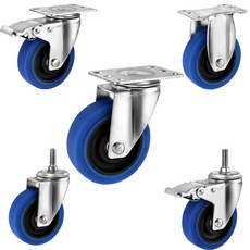 CuteQueen 귀여운여왕 스테인리스3 4 5 인치 미디엄 블루 유니버셜 브레이크 베어링 무음 스테인리스 캐스터, 4 인치 방향 휠