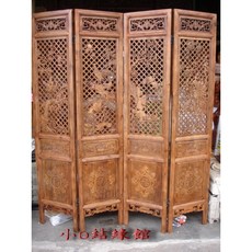 小o結緣館 仿古家具 松鶴鳳凰窗花屏風 (香樟木) 單片尺寸45x3.5x206, 香樟木