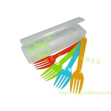 303生活雜貨館 日本製 彩色4入叉子(附盒) 外出便攜, 1個