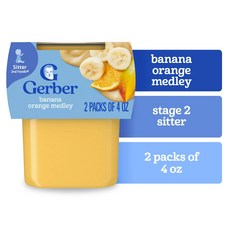 거버 Gerber 2단계 퓨레 아기 간식 컵 이유식, 바나나 오렌지 망고, 113g, 8개