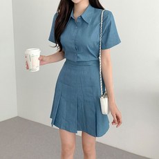 지니우우 J0228A 린넨 카라 셔츠형 투피스 셋트