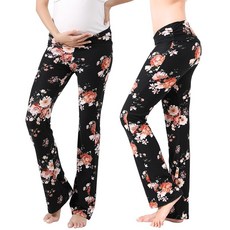 Alina Mae 임산부용 여성 파자마 팬츠 신축성 편안하고 넓은 소프트 팔라조 탄력 임신 라운지 캐주얼 파자마 (검정색 + 회색 꽃무늬 12-14세)