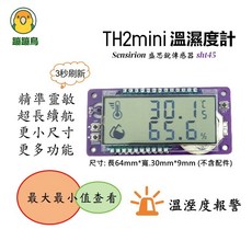 蹦蹦鳥 TH2mini 高精度溫濕度計 SHT45 適用鸚鵡孵化箱/雪茄櫃/爬蟲孵化, 1個, mini高精版SHT45(含外殼支架）