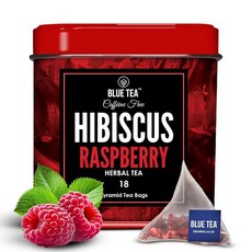 BLUE TEA - 히비스커스 차 - 49.9g(1.75온스) (50컵 이상) 루즈 | 스킨 글로우 강화 차 | 허브 티 - 꽃 기반 - 쓴맛 없음 - 카페인 프리 - 톡 쏘는, 라즈베리, 18 Tea Bags, 1개