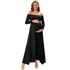 [ 1079070 ] 지우무디 임산부 오프숄더 롱 드레스 사진 촬영 베이비 샤워 캐주얼 긴소매 드레스 블랙