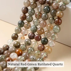 자연 혼합 루틸 쿼츠 비즈 라운드 루즈 스페이서 다채로운 헤어 크리스탈 스톤 쥬얼리 만들기 Diy 팔찌 액, 02 Red-Green Rutilated, 03 6mm approx 60pcs