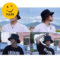 YULIFE 휴대용 방수 접이식 버킷햇, 블랙