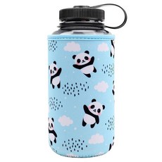 YR Nalgene 워터 쿨러 및 병 슬리브용 재사용 가능한 네오프렌 단열 슬리브 홀더 (블랙 473.2ml(16온스) 와이드 마우스), 32oz Wide Mouth, Panda