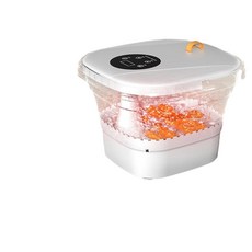 可摺疊電動足浴盆 自動加熱按摩恆溫 足部放鬆電器, ZD09圓面板至尊款=摺疊 腳動 8組滾輪 加熱 氣泡 液晶顯示屏 遙控器=2023年款白色, 中規