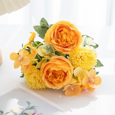人造牡丹花束 - 室內外花瓶裝飾，生日婚禮特殊場合適用, 黃色, 1個
