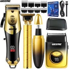 남성용 WEEME 4-in-1 전기 헤어 클리퍼 세트 - 코털 및 귀털 관리 도구가 포함된 충전식 무선 헤어 트리머, 01 금, 1