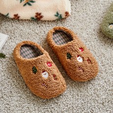 [MODERN HOUSE 중계점] L 뽀글이 자수 슬리퍼 브라운 M NF5325005