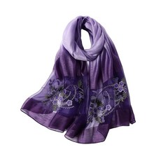 WINCESS.YU 여성용 실크 스카프 경량 숄 및 랩 결혼식용 패션 파시미나 자수 스카프 초록색. 141198, 퍼플