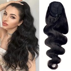 바디 웨이브 포니테일 인간의 머리카락 드로스트링 레미 확장 자연 블랙, 01 20인치