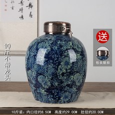 景德鎮陶瓷酒墰家用10斤20斤30斤50斤裝泡酒瓶仿古酒缸帶龍頭, 10斤萬花酒罈無孔, 1個