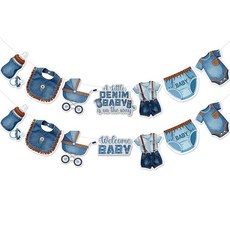Blue Jean 데님 베이비 샤워 배너 - DIY 데님 베이비 샤워 장식 청바지 테마 파티 용품 및 홈 데코용, Blue Jean 데님 베이비 샤워 배너 - DIY 데