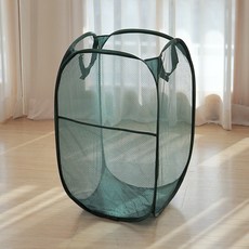 이지유 접이식 메쉬 빨래 바구니 원터치 세탁 보관 햄퍼, 그린