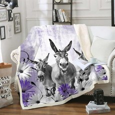 Erosebridal 남아 여아용 당나귀 담요 소박한 농가 동물 담요 웨스턴 카우보이 카우걸 침실 장식 퍼플 데이지 꽃무늬 담요 옴브레 그래피티 플리스 담요 127cm