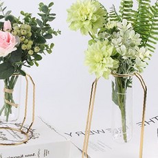 금색 철제 기하학 와이어 유리병 꽃병 탁상 장식 소형 생화 드라이플라워 꽂이, 골드_대형