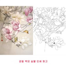 민화도안 동양화 그리기 밑그림 목련 꽃과 새 단계별 채색 초보자용, 1개, 밑그림만66x100cm