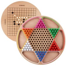 DIU 超大號五子棋飛行棋木質二合一跳棋兒童益智棋盤遊戲桌遊玩具, 1個, 34CM大號二合一跳棋五子棋:如圖