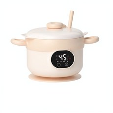 寶寶恆溫輔食加熱碗, 奶油白 - 吸盤吸管, 1個