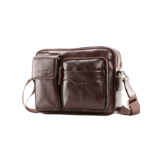 男士真牛皮單肩斜挎包，大容量多口袋復古休閒胸前側背包，爸爸包商務男包, 深啡色