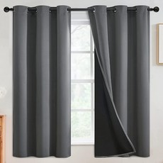 SimpleHome 침실용 100% 암막 커튼 단열 천연 그로밋 창문 드레이프 암막 커튼 거실용 블랙 뒷면 152.4 x 160cm(62 x 63인치) 패널 2개