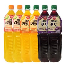 해태 과일촌 데일리 페트 음료 3종 2개씩 혼합세트(감귤자몽 오렌지망고 포도), 6개, 1.5L