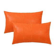 BRAWARM 인조 가죽 베개 커버 30.5 x 50.8cm12 20인치 그레이 요추 2팩 기하학적 자수 장식 쿠션 거실 소파 침대 가정용 184203, 오렌지 - 기하학 - a