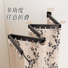 浴簾 折疊浴簾 防水浴簾 免打孔浴簾 曬衣架 曬衣桿 折疊曬衣架 高檔可折疊浴簾浴室衛生間免打孔干濕分離窗簾隱形防水淋浴, 法式花卉【簾+白色折疊架】,【五折】適用140-180墻寬簾高180, 1個