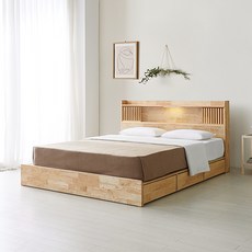 알파침대 몬드 LED 원목 1단 수납 슈퍼싱글 침대+천연라텍스매트리스, 내추럴_커버B