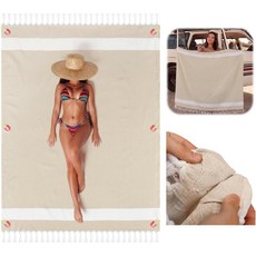 XXL 초대형 마그네틱 터키식 비치타월 208x223cm 거대한 릴렉스 비치 담요 순면 모래 방지 피크닉 캠핑 매트 다용도 대형 덮개 그린, 02 기타, 02 Khaki