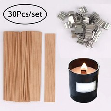 30pcs 나무 촛불 Wicks 만들기 세트 클립베이스와 DIY 항아리 도구에 대 한 자연적으로 코어, 블랙계열